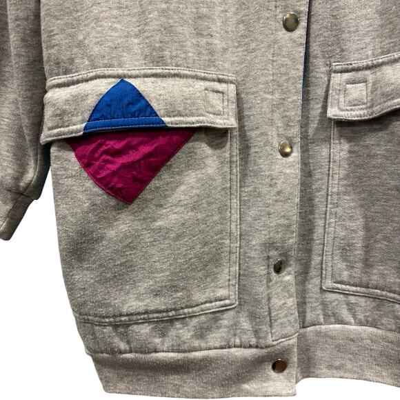 LEARSI Vintage Gray and Blue reversible sweatshirt jacket, women’s Size XL - Picture 4 of 16